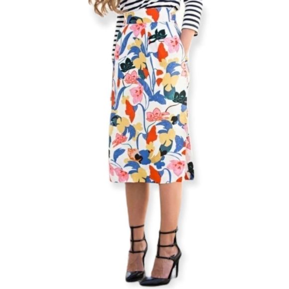 J. CREW White, Red, Blue, Yellow Pintucked in Morning Floral Skirt Size 0 - Picture 8 of 8